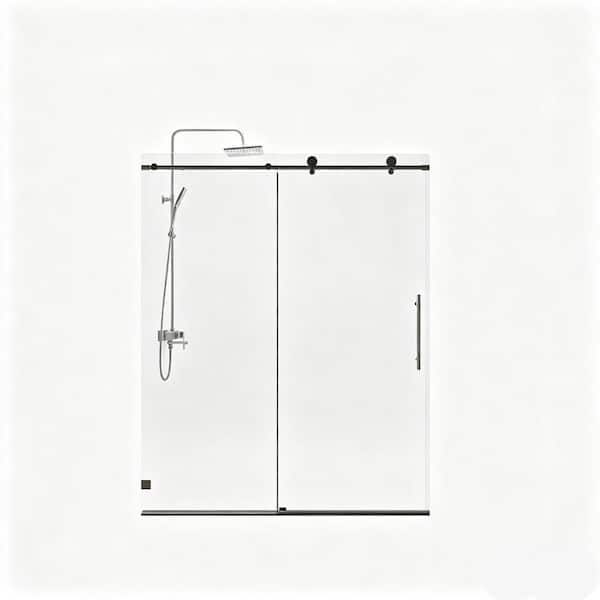 56-60 in. x 74 in. Frameless Single Sliding Shower Door, 8 mm. SGCC Tempered Glass, Matte Black, Soft-Close