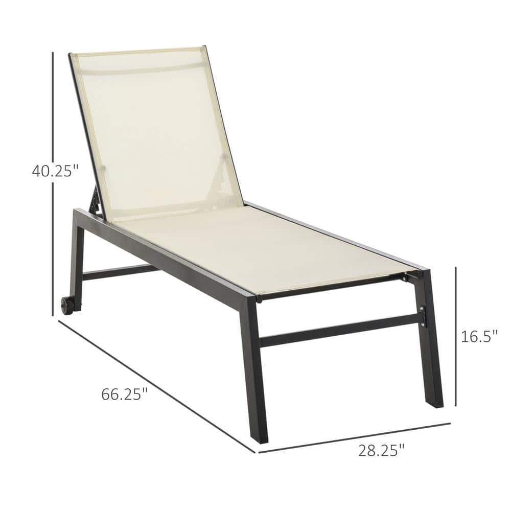 Cream Armless Outdoor Steel Chaise Lounge Chair