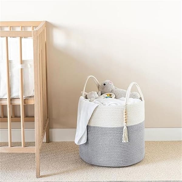 Grey and White Woven Storage Basket Decorative Rope Basket