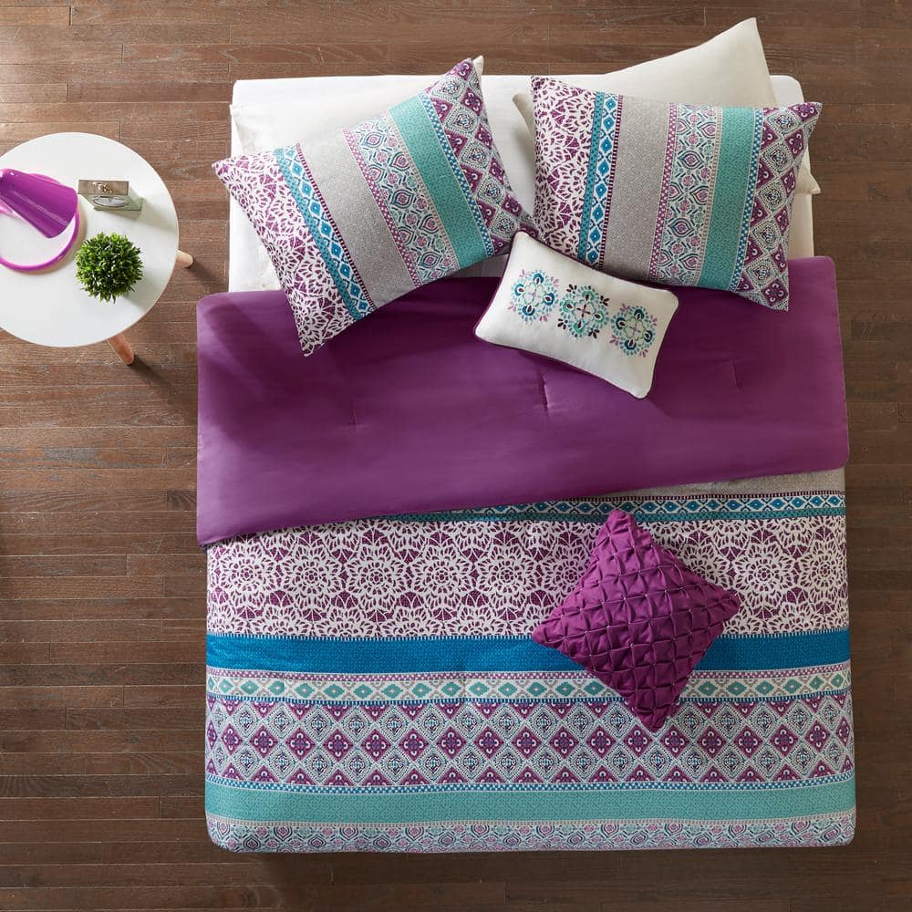 Purple Boho Reversible Microfiber Twin Comforter Set