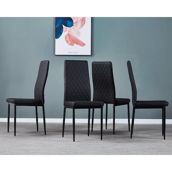 Unbranded Modern Minimalist Faux Leather Black Dining Chair Grid Pattern Restaurant Home Conference Chair (set of 6)