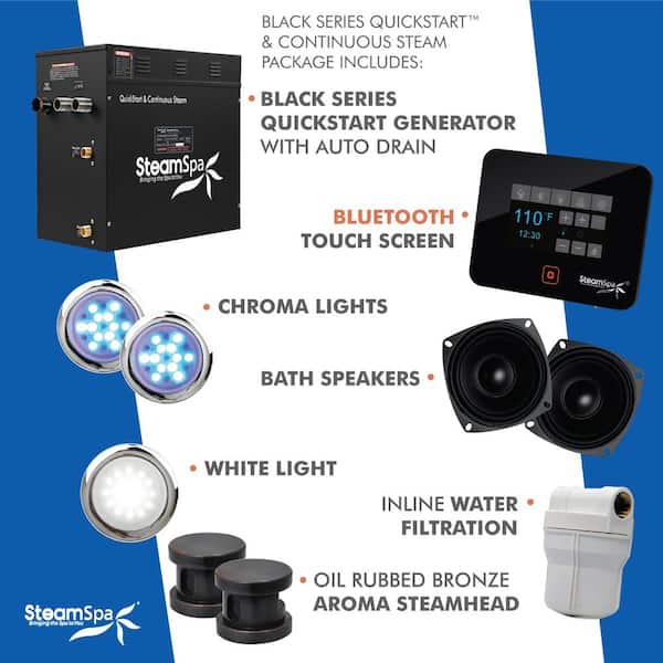 Black Series Bluetooth 12kW QuickStart Steam Bath Generator Package in Oil Rubbed Bronze Black Series Bluetooth 12kW QuickStart Steam Bath Generator Package in Oil Rubbed Bronze