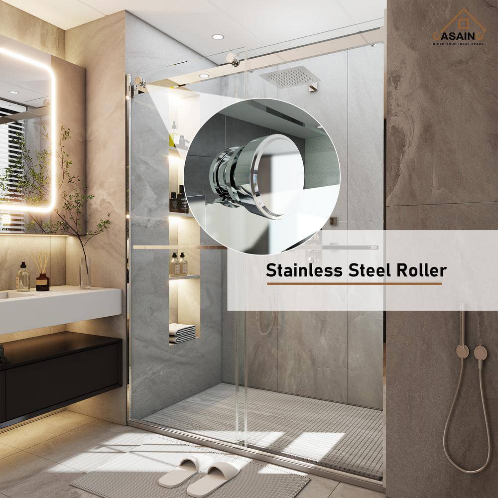 Chrome Frameless Double Sliding Shower Door with Clear Glass