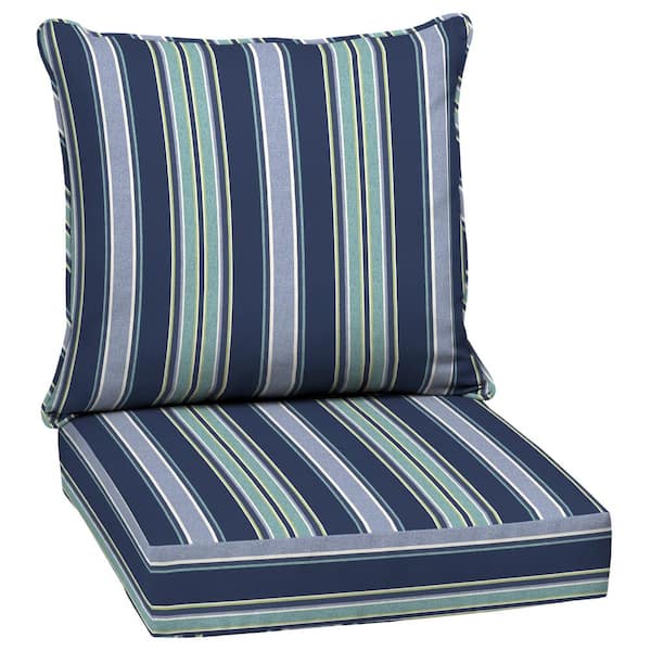 ARDEN SELECTIONS 24 in. x 24 in. 2-Piece Deep Seating Outdoor Lounge Chair Cushion in Sapphire Aurora Blue Stripe