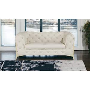 69 in. Beige Solid Color Italian Leather 2-Seater Loveseat with Gold Metal Legs