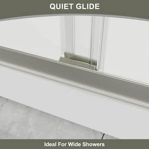 60 in. W x 70 in. H Double Sliding Frameless Shower Door in Brushed Nickel with 6 mm Clear Glass