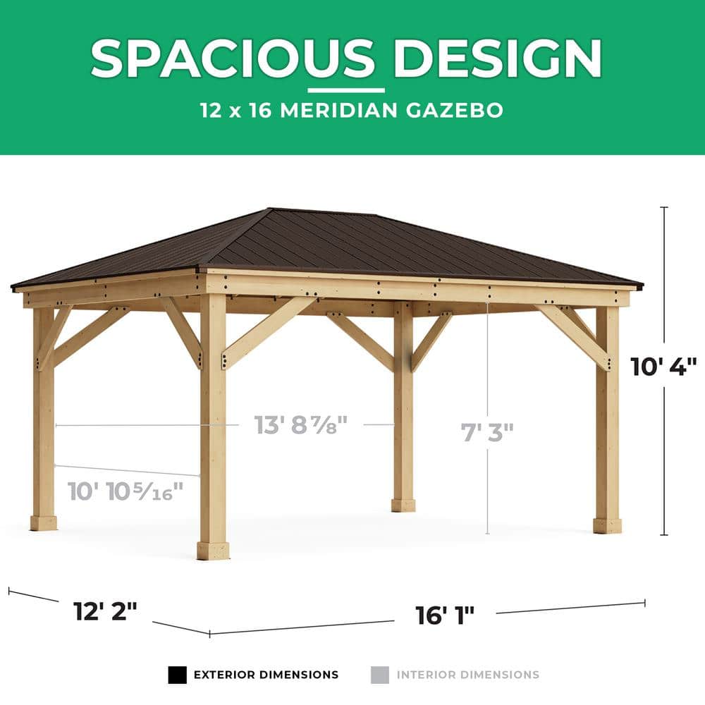 Meridian 12' x 16' Cedar Gazebo with Aluminum Roof