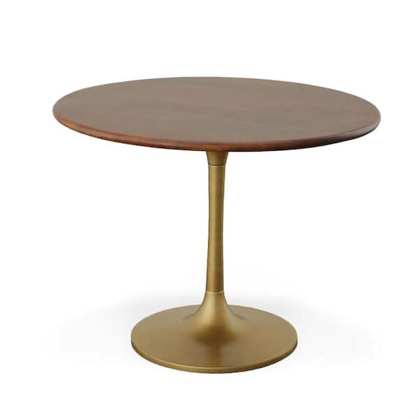 CAROLINA CLASSIC Alden 40 in. Round Elm and Antique Gold Wood Top with Aluminum Base Pedestal Table (Seats 4)