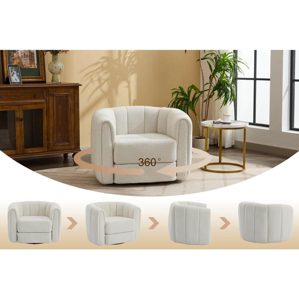 White Velvet Swivel Barrel Accent Chair with Wood Frame