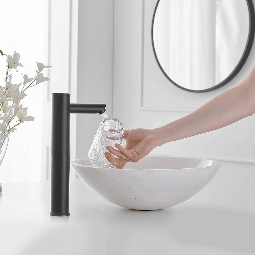Matte Black Touchless Vessel Sink Faucet with Pop Up Drain