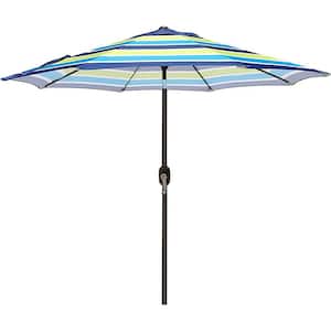 9 ft. Market Outdoor Patio Umbrella, Striped Patio Umbrella with Stripe Umbrella w/Button Tilt & Crank in Blue & Green