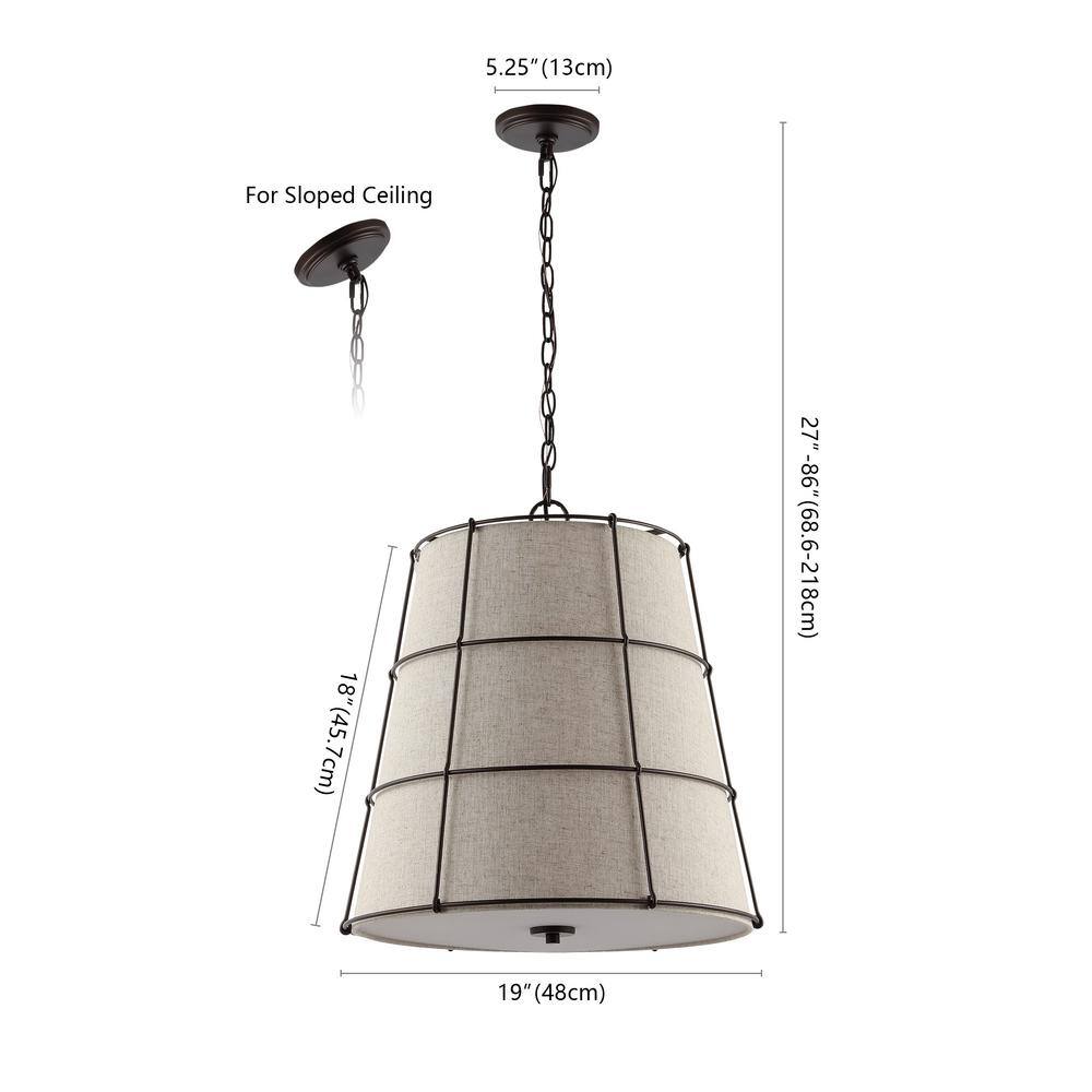 Silas 19" Black and Beige Rustic Farmhouse LED Pendant