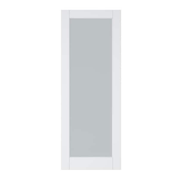 ARK DESIGN 30 in. x 80 in. White Primed 1-Lite Tempered Frosted Glass and MDF Door Slab for Pocket Door without Pocket Door Frame