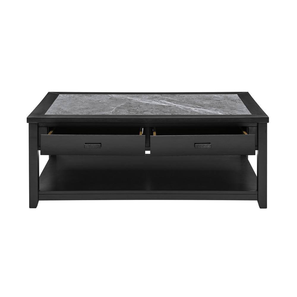 Ebony and Gray Rectangular Wood Coffee Table with Storage