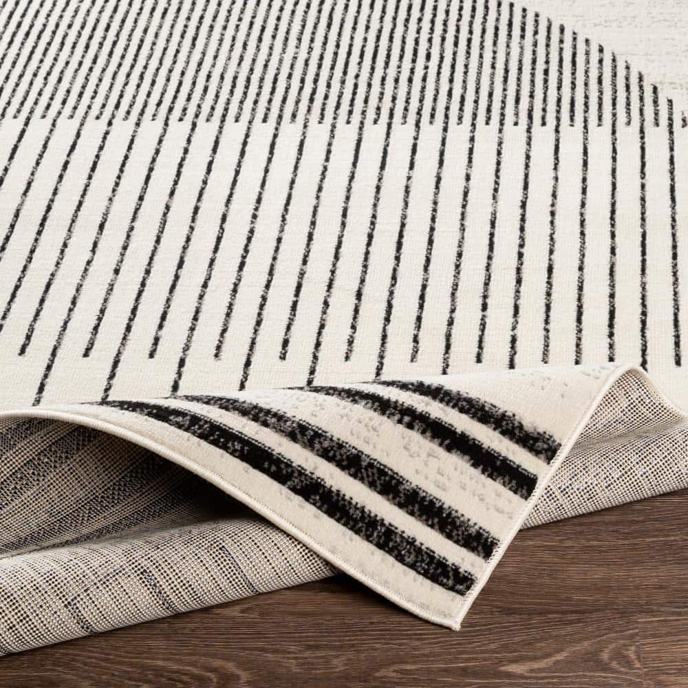 Modern Black and Ivory Geometric Runner Rug, 2'7" x 7'3"