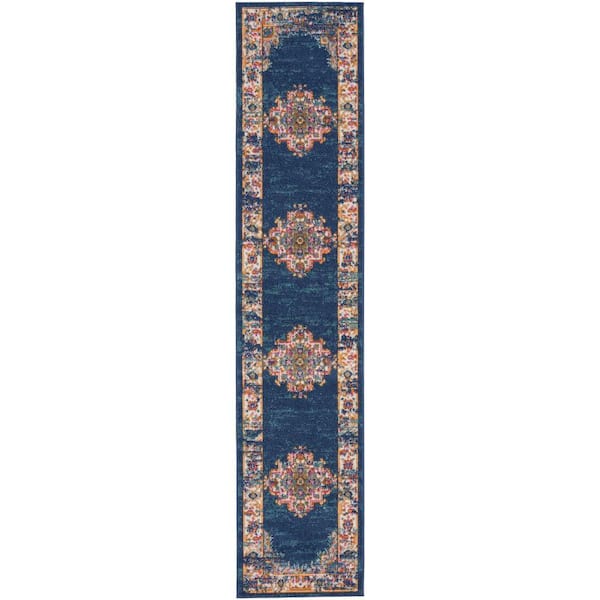 Nourison Passion Navy 2 ft. x 10 ft. Bordered Transitional Runner Area Rug