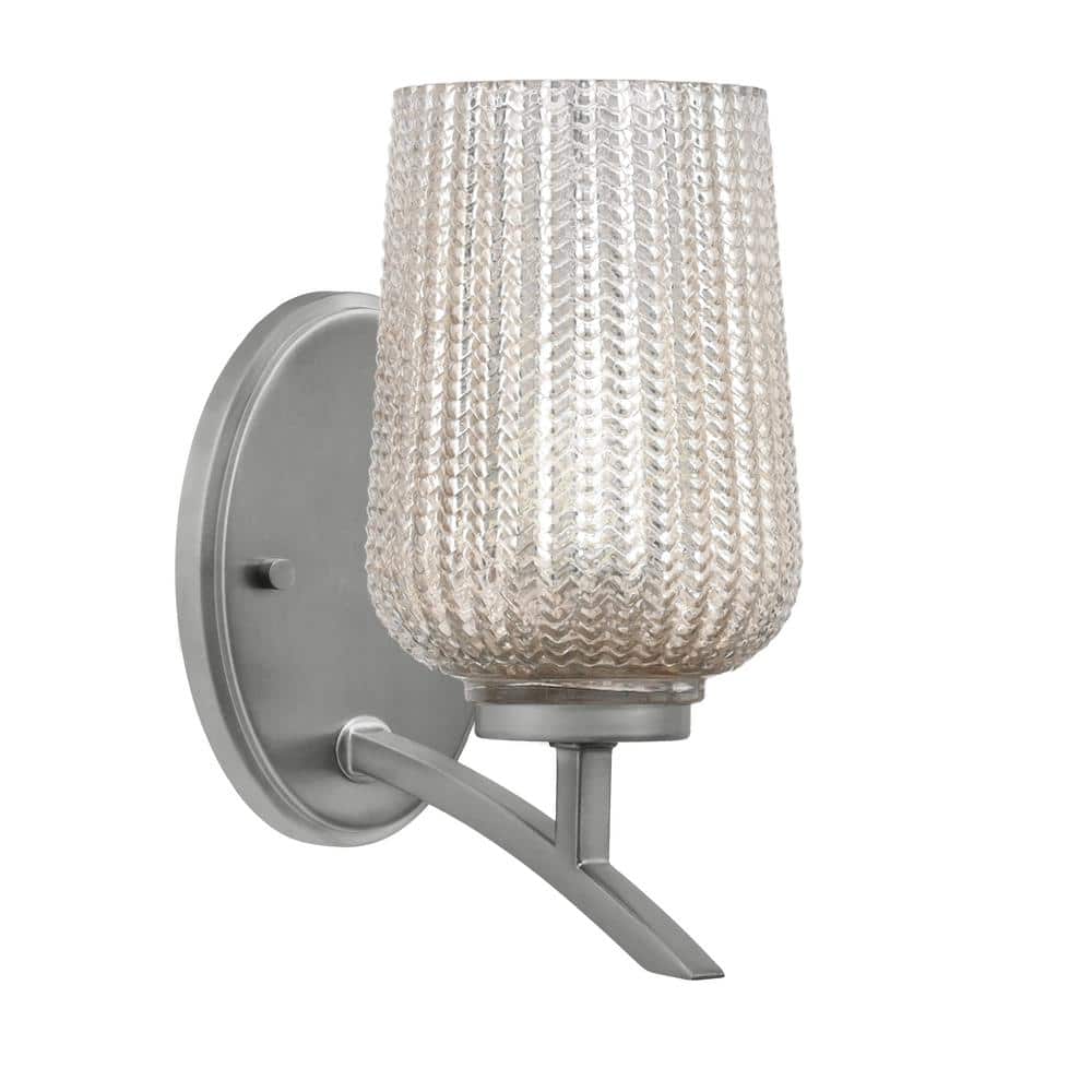 Siena 5 in. 1-Light Graphite Sconce with 5 in. Silver Textured Glass Shade 