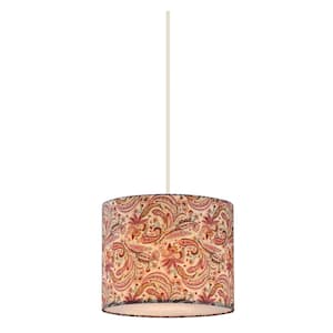 Astra 1-Light Gloss White Shaded Pendant Light with Pink Fabric Shade with No Bulb Included