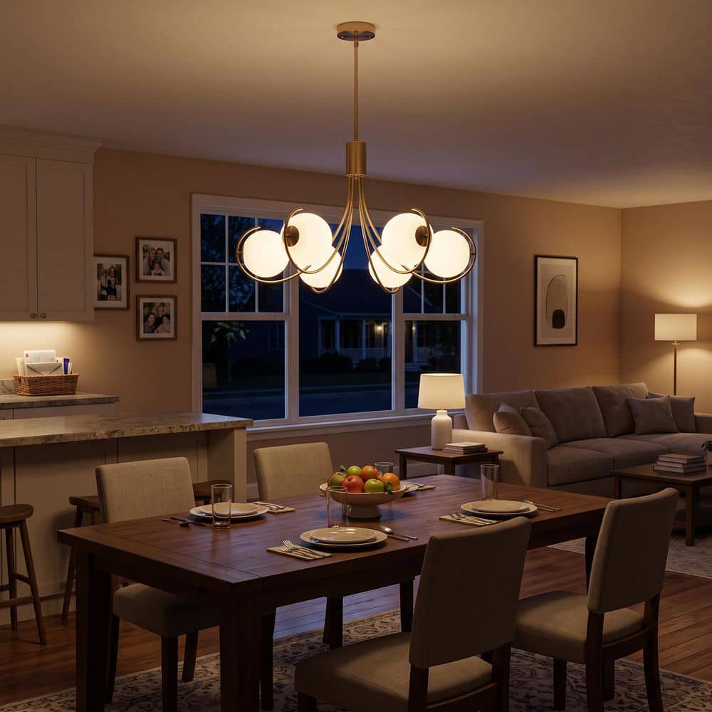 Luce Modern 29 in. 6-Light Gold Metal Linear Opal Glass Shade Chandelier Ceiling Light Fixture