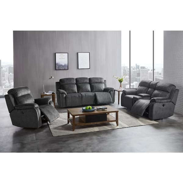 NEW CLASSIC HOME FURNISHINGS New Classic Furniture Tango 3-Piece Shadow Polyester Fabric Power Footrest Living Room Set