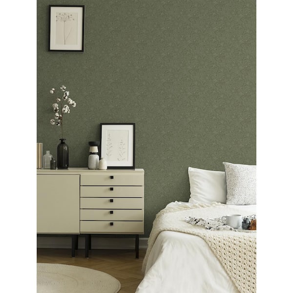 Wilma Green Floral Block Print Non Woven Paper Wallpaper Sample