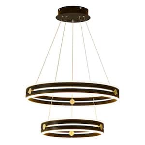 64-Watt Modern Integrated LED Black 2-Ring Dimmable Island Chandelier with Acrylic Shades and Remote