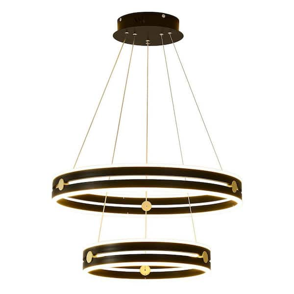 2 Square Rings Dimmable LED Tiered Chandelier