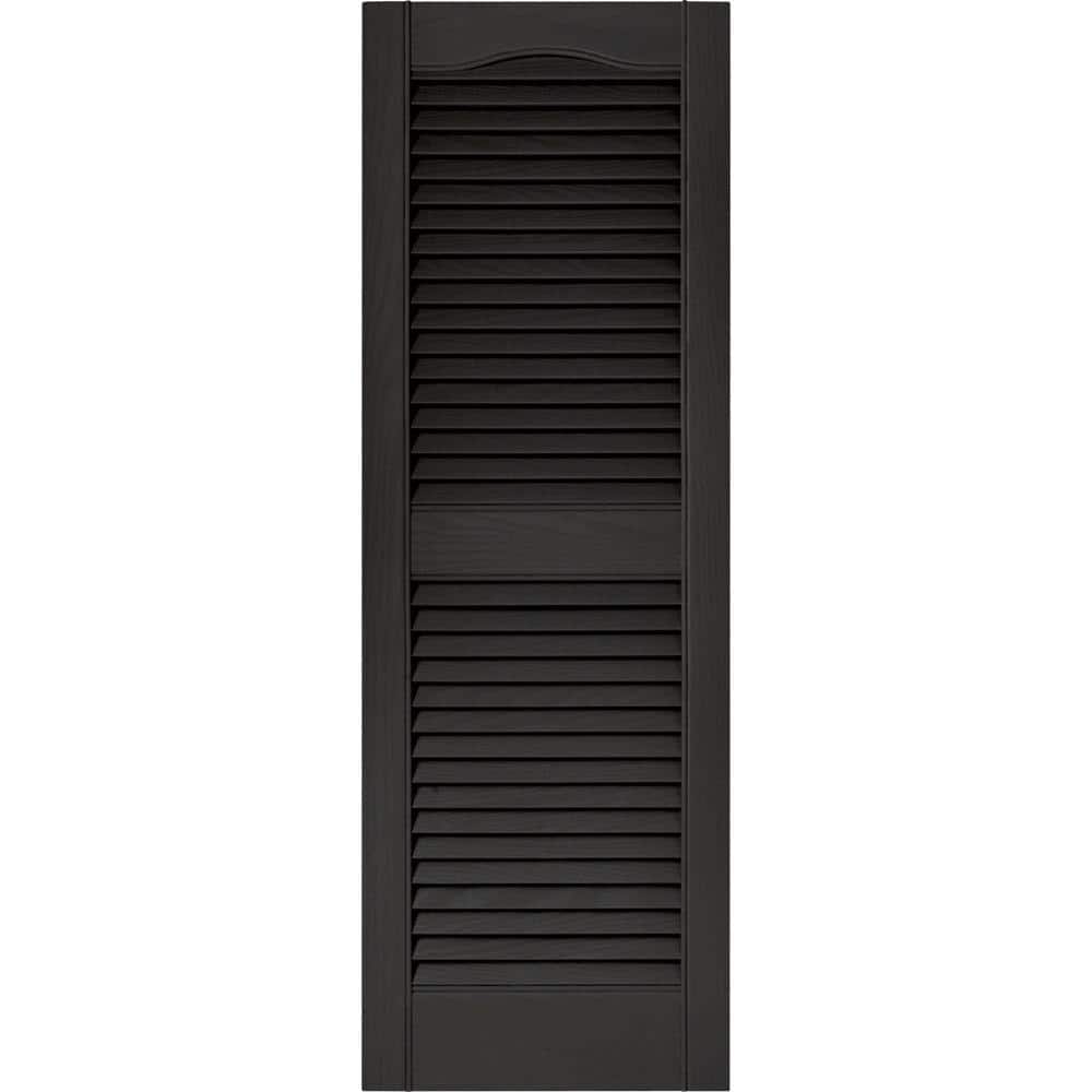 Builders Edge - 15 in. x 43 in. Louvered Vinyl Exterior Shutters Pair in #002 Black
