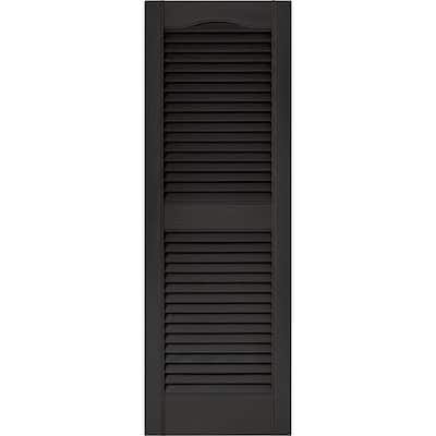 14.5 in. x 43 in. Louvered Vinyl Exterior Shutters Pair in Black