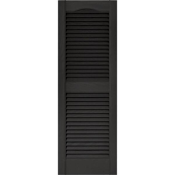 Builders Edge 15 in. x 43 in. Louvered Vinyl Exterior Shutters Pair in #002 Black