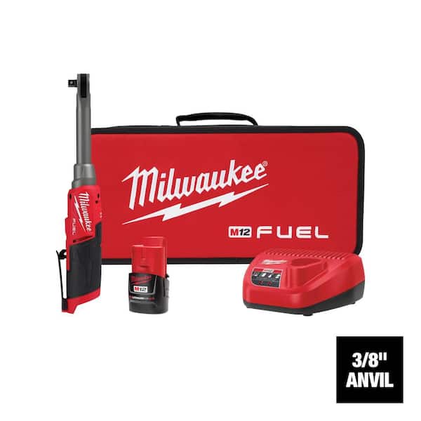 M12 FUEL 12V Lithium-Ion 3/8 in. Brushless Cordless Ratchet Extended Reach High Speed Kit with Impact Driver