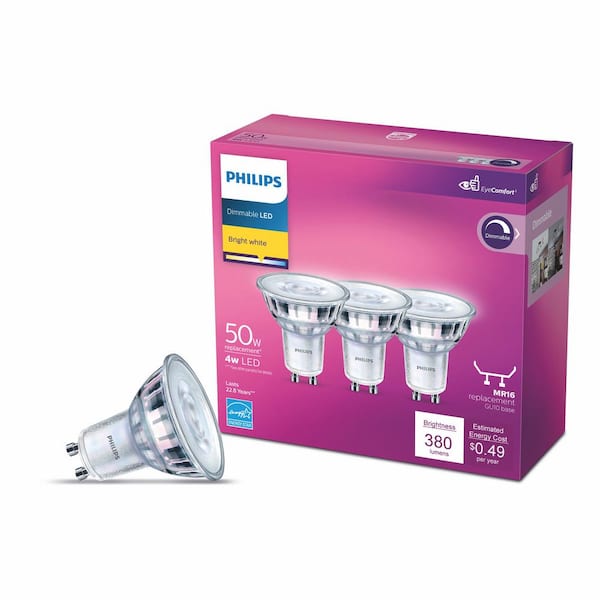 Puno Recall Refund Philips 50-Watt Equivalent MR16 GU10 Base LED Light Bulb Bright White 3000K  (3-Pack) 567313 - The Home Depot