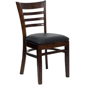 Hercules Series Walnut Ladder Back Wooden Restaurant Chair with Black Vinyl Seat