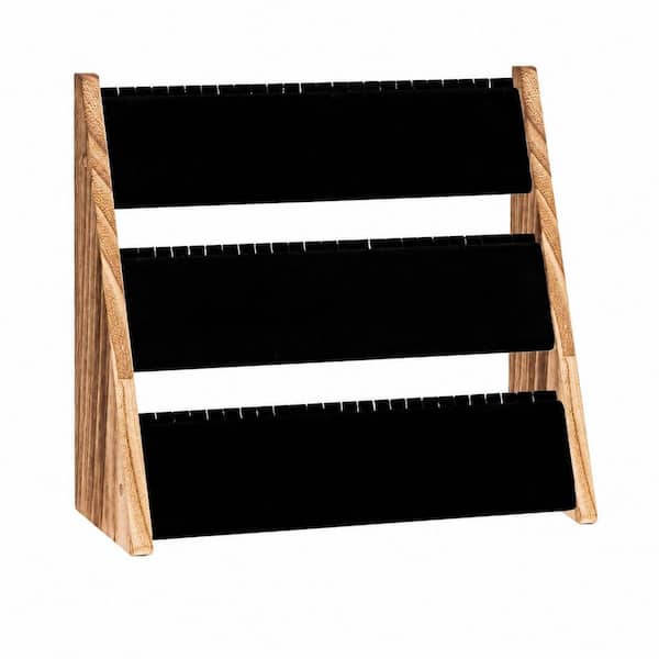Black and Brown Wood Necklace Display Stand 3 Tier for 72 Necklaces 1 Pack, Velvet