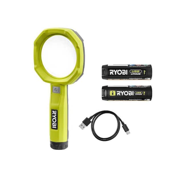 RYOBI USB Lithium 200 Lumens Magnifying Light Kit w/ 2.0 Ah Battery, Charging Cable, & USB Lithium 3.0 Ah Battery