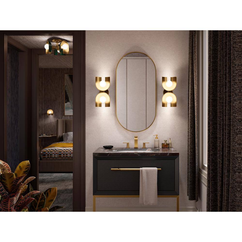 Jade and Brass Modern Two-Light Sconce