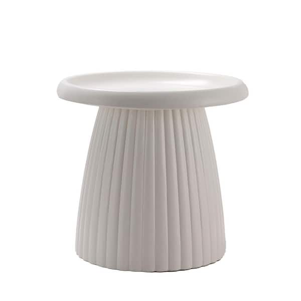 Lola 17.91 in. Ivory White Round MGO Concrete Indoor/Outdoor Side Table with Fluted Pedestal Base