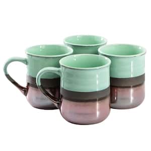 Copper Tonal 4-Piece 18 Ounce Stoneware Cup Beverage Mugs Set in Green Celadon