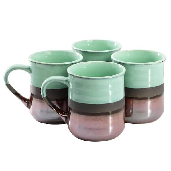 Gibson Home Copper Tonal 4-Piece 18 Ounce Stoneware Cup Beverage Mugs Set in Green Celadon