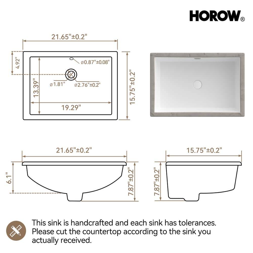 White Rectangular Ceramic Undermount Bathroom Sink with Overflow Hole