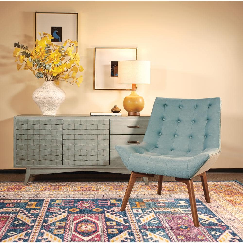 Mid-Century Modern Sea Blue Tufted Accent Chair with Coffee Legs