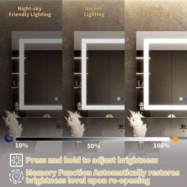 GroGro Velux 20 in. W x 26 in. H Rectangular Aluminum Recessed/Surface Mount Right Dimmable Medicine Cabinet with Mirror LED