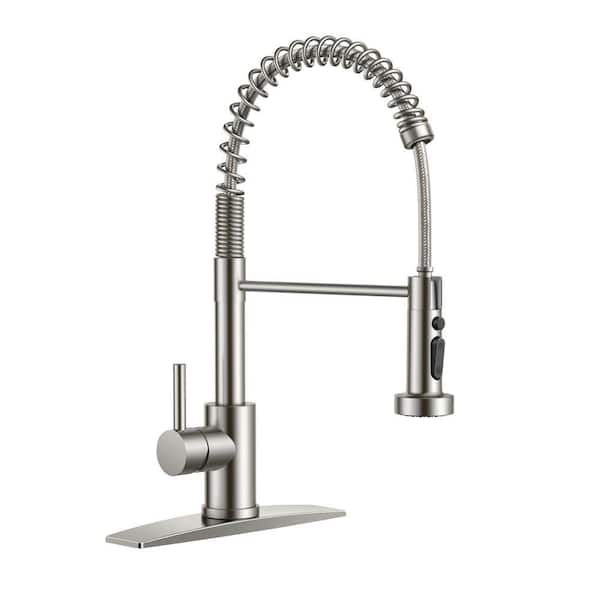 Single-Handle Pull Down Sprayer Kitchen Faucet with Deckplate in Brushed Nickel