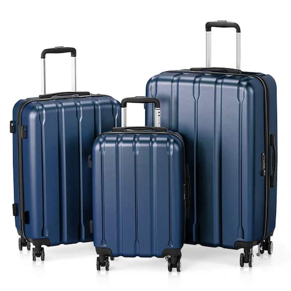 Karl home 3-Piece 20 in. 24 in. 28 in. Blue ABS&PC with Spinner Carry on Hardshell Lightweight Luggage Set
