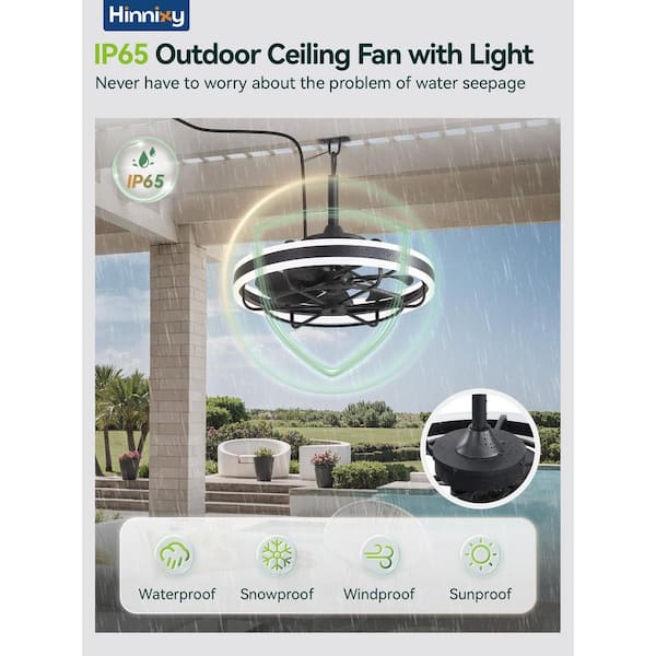 20 in. Black Outdoor Weatherproof 10%-100% Dimming Plug-in Downrod Mount Standard Ceiling Fan with Lights Remote and APP