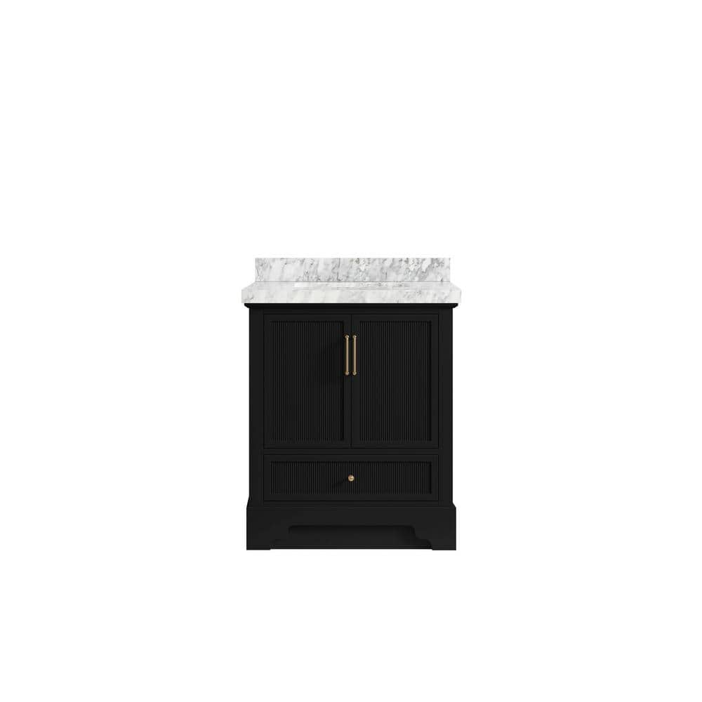 Willow Collections Alys 30 in. W x 22 in. D x 36 in. H Single Sink Bath  Vanity Center in Black with 2 in. Carrara Marble Top ALS_BLK_CARM_30 - The 