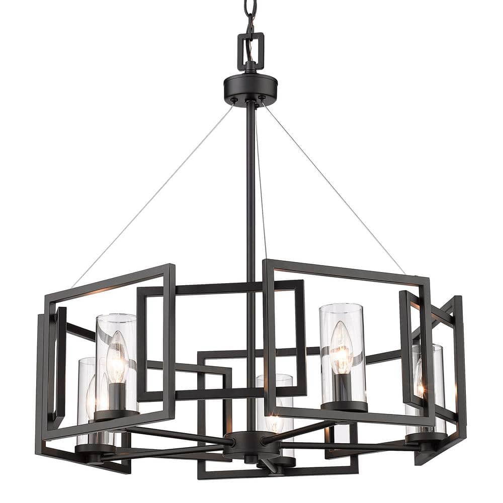 Matte Black Contemporary Marco Chandelier with Clear Glass Cylinders