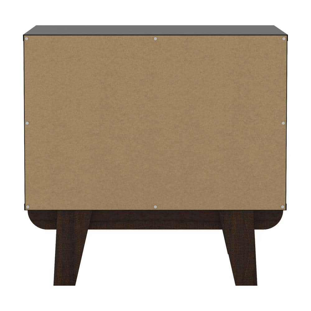Kincaid Matte Black Wood 2-Drawer Nightstand with Walnut Legs