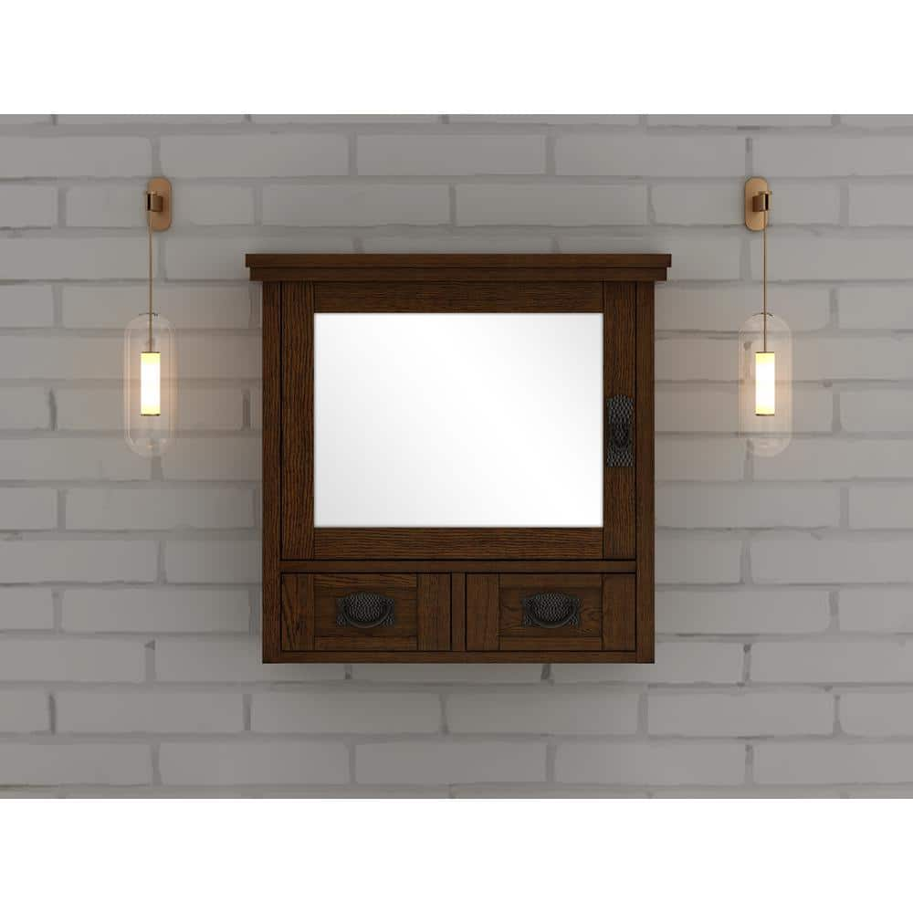 Artisan 23.5 in. W x 22.75 in. H Rectangular Wood Framed Wall Bathroom Vanity Mirror in Dark Oak