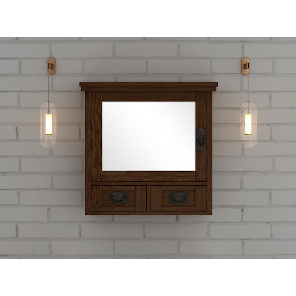 Home Decorators Collection Artisan 23.5 in. W x 22.75 in. H Rectangular Wood Framed Wall Bathroom Vanity Mirror in Dark Oak